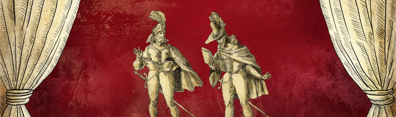 Animations théâtralisées Illustration colorée de 2 acteurs de théâtre avec costumes anciens