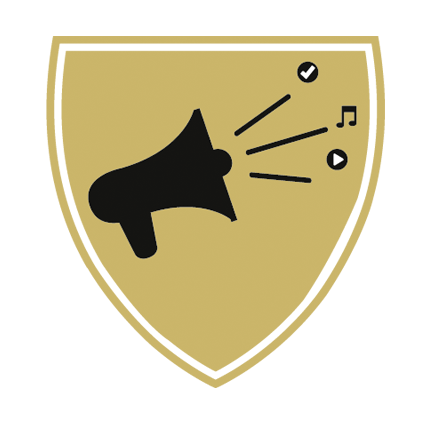 Blason représentant le groupe Agence de publicité et prestataires événementiels avec illustration d'un mégaphone