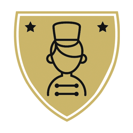 Blason représentant le groupe Conciergeries et wedding plannerss avec illustration d'une hôtesse d'accueil