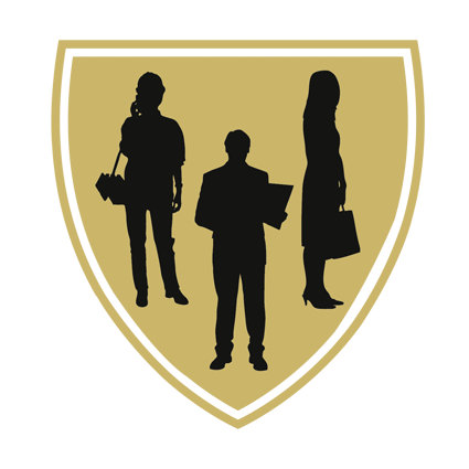 Blason représentant le groupe Entreprises et Comités d'entreprise avec illustrations d'homme et de femmes d'affaire