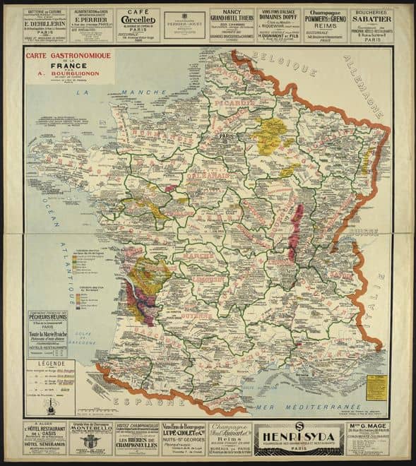 Carte gastronomiue de la France ancienne